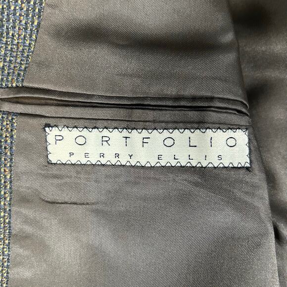 Perry Ellis Portfolio Blazer Mens 44R Gray Sport Coat Union Made in USA - Picture 6 of 10
